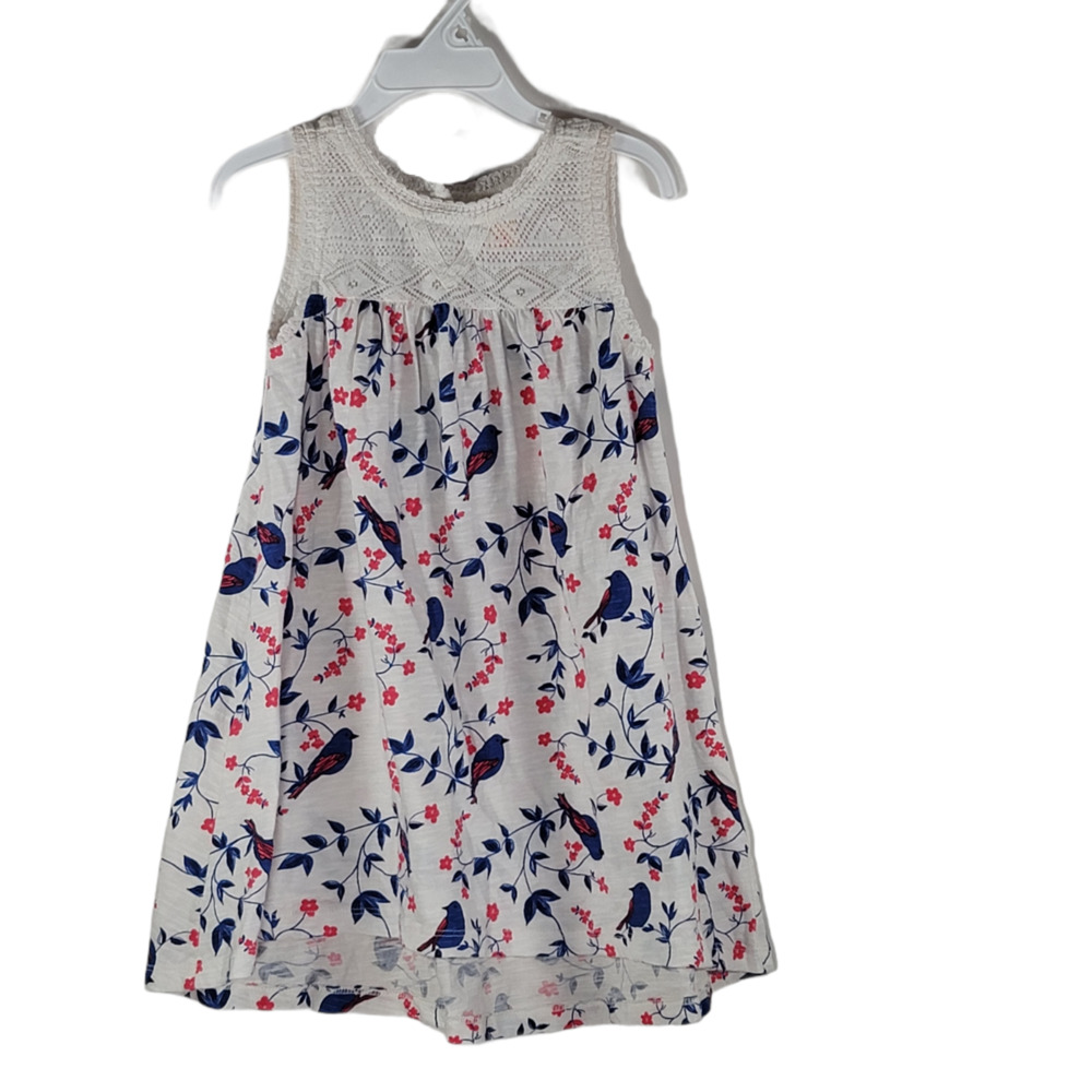 Toddler Dress Size 3 Harper Canyon 100% Cotton Blue Bird Floral Lace Accent